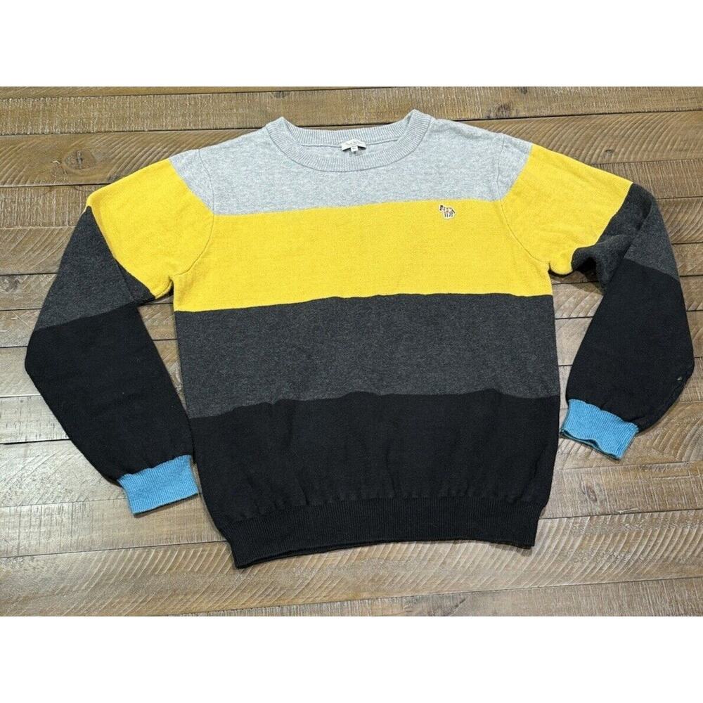 Paul Smith Junior Boys Navy Grey & Yellow Striped Sweater 6A - See Imperfections